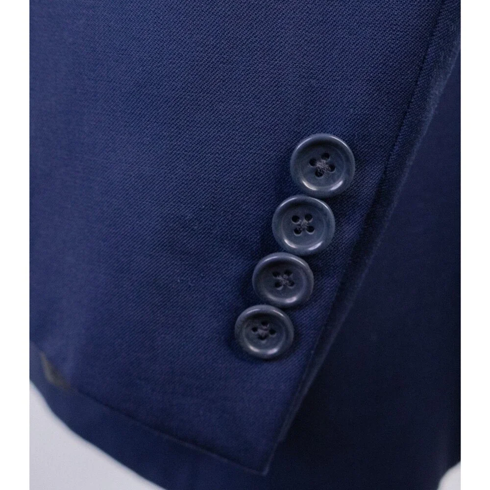Coppley 2-Pcs Solid Navy Blue Suit 100's Wool Blazer Jacket Sz 44T Pants 38X33